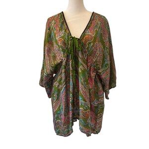 URBAN NOMAD women S/M  100% silk lightweight boho paisley print pull-on blouse